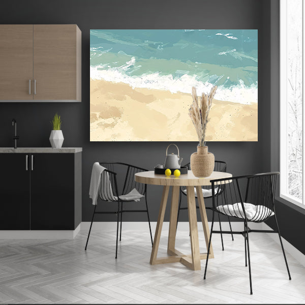 Rustgevende kustlijn met zachte golven poster
