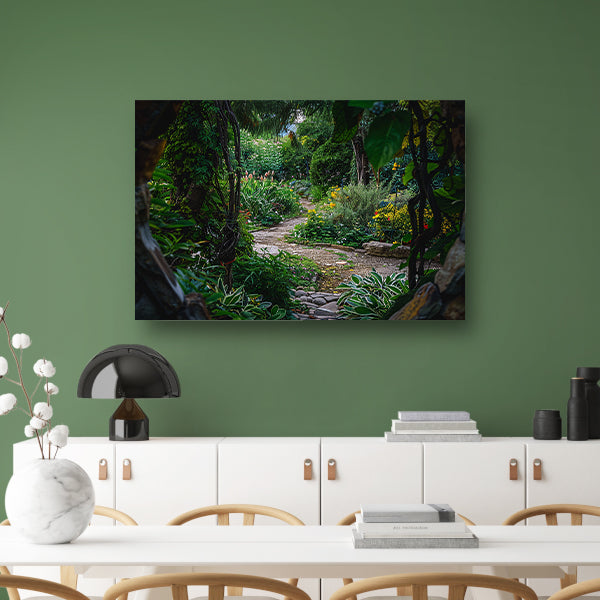 Kronkelend Pad in Bloementuin canvas