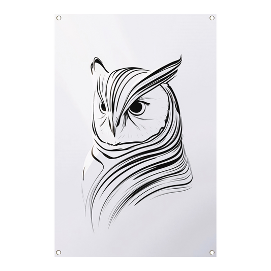 Minimalistische zwart-witte uil lijntekening tuinposter