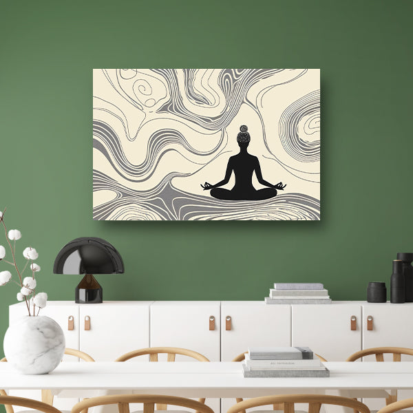 Mediterende silhouet met abstracte lijnen acrylglas