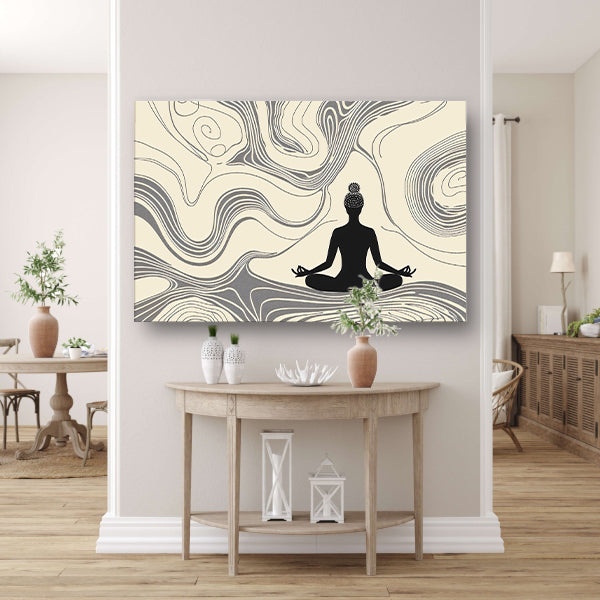 Mediterende silhouet met abstracte lijnen canvas
