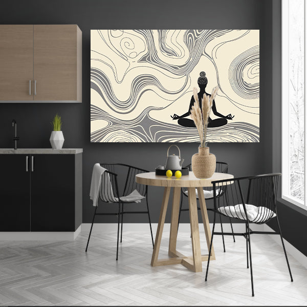 Mediterende silhouet met abstracte lijnen acrylglas