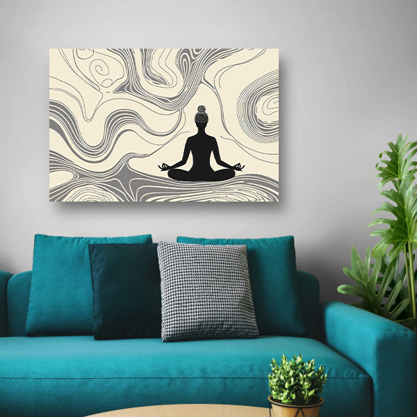 Mediterende silhouet met abstracte lijnen acrylglas