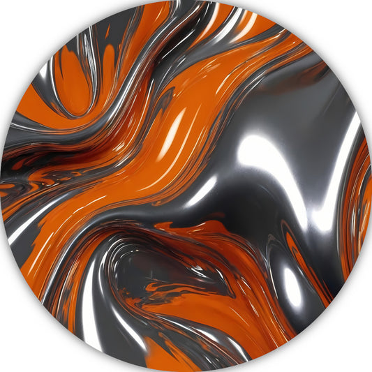 Abstracte Symbiose van Oranje en Zilver aluminium muurcirkel