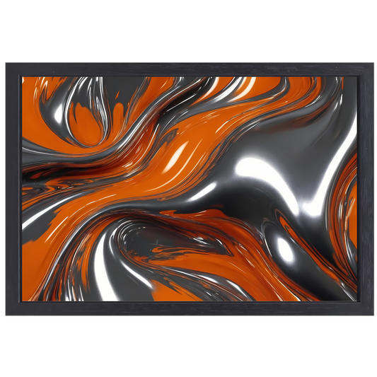 Abstracte Symbiose van Oranje en Zilver canvas met baklijst