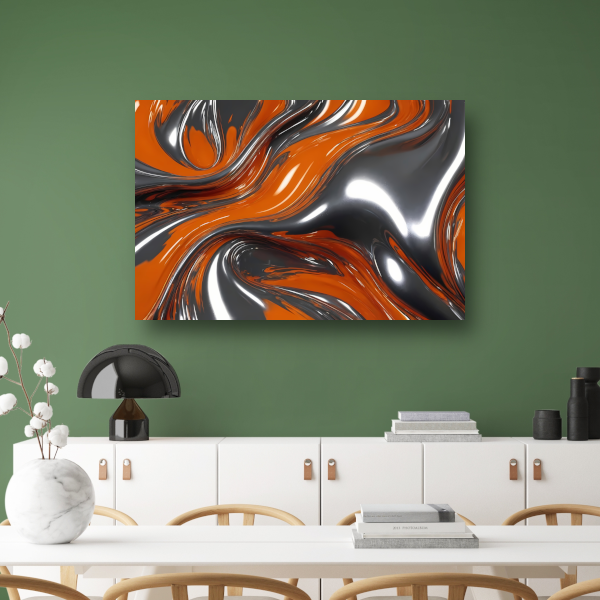 Abstracte Symbiose van Oranje en Zilver canvas met baklijst