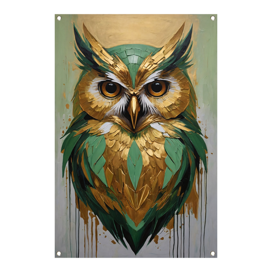 Abstracte Uil in Goud en Groen Tinten tuinposter