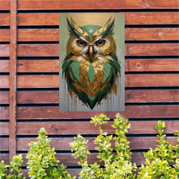 Abstracte Uil in Goud en Groen Tinten tuinposter