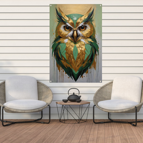 Abstracte Uil in Goud en Groen Tinten tuinposter
