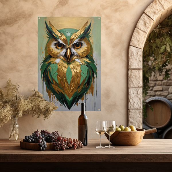 Abstracte Uil in Goud en Groen Tinten tuinposter