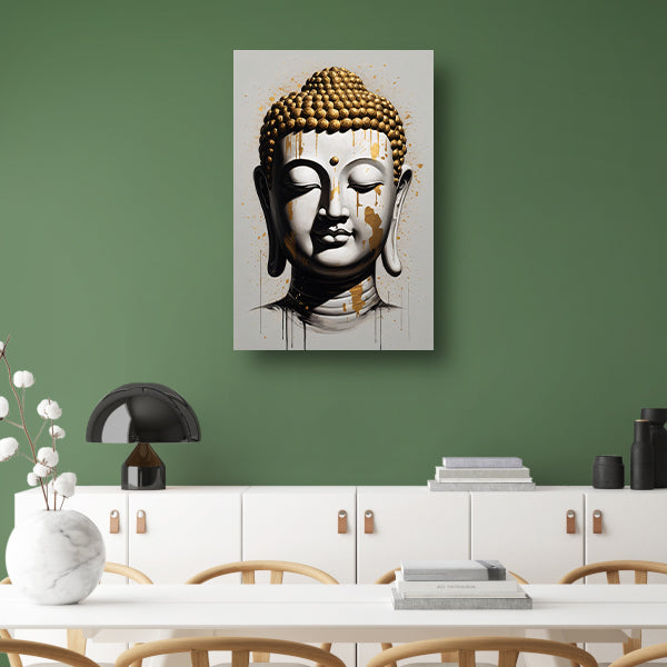 Boeddha Hoofd met Gouden Druppels Modern Kunstwerk canvas