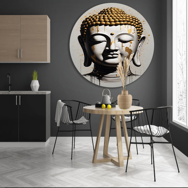 Boeddha Hoofd met Gouden Druppels Modern Kunstwerk forex muurcirkel