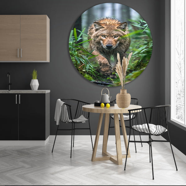 Wolf in het bos aluminium muurcirkel