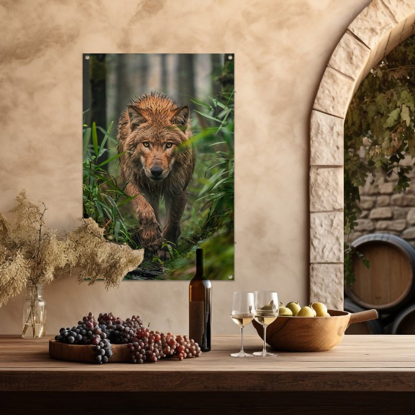 Wolf in het bos tuinposter