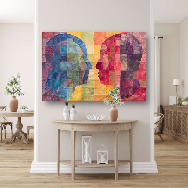 Kleurrijke abstracte hoofden in kubistische stijl acrylglas