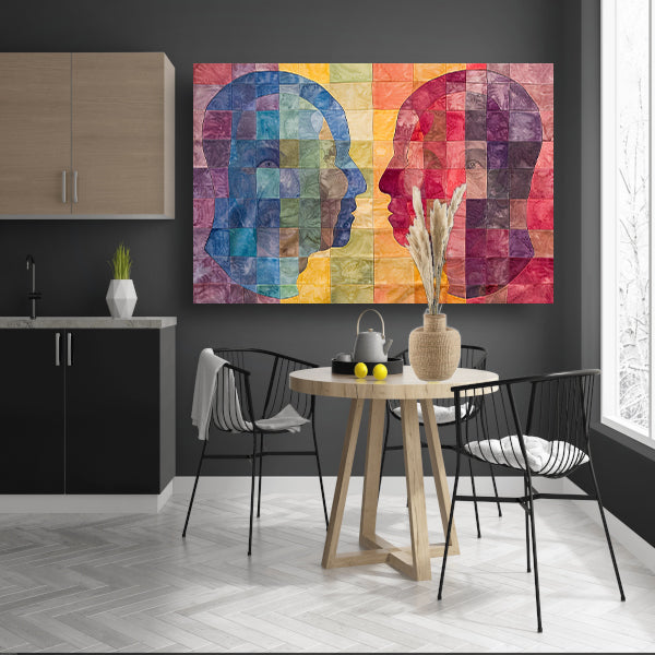 Kleurrijke abstracte hoofden in kubistische stijl acrylglas