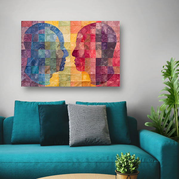 Kleurrijke abstracte hoofden in kubistische stijl acrylglas