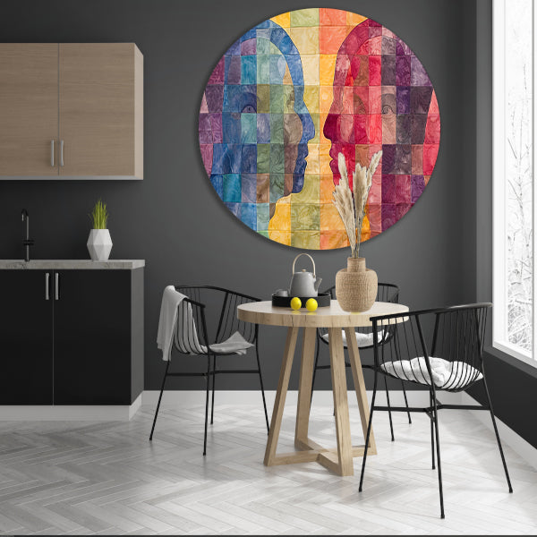 Kleurrijke abstracte hoofden in kubistische stijl aluminium muurcirkel