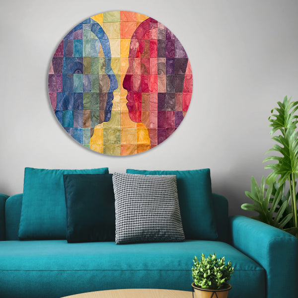 Kleurrijke abstracte hoofden in kubistische stijl aluminium muurcirkel