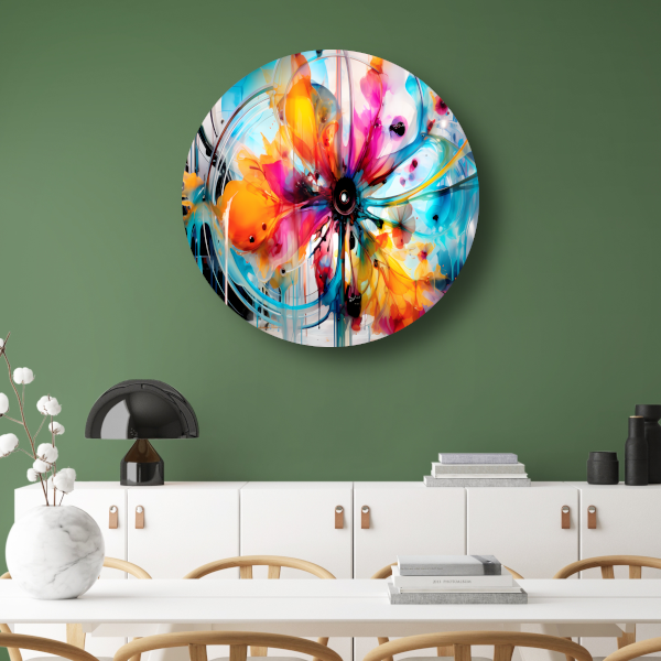 Abstracte bloemencompositie in primaire kleuren forex muurcirkel
