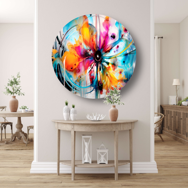 Abstracte bloemencompositie in primaire kleuren forex muurcirkel