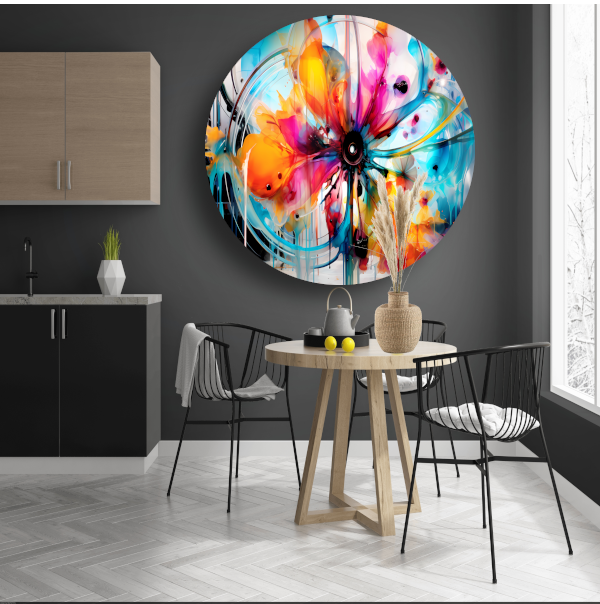 Abstracte bloemencompositie in primaire kleuren forex muurcirkel