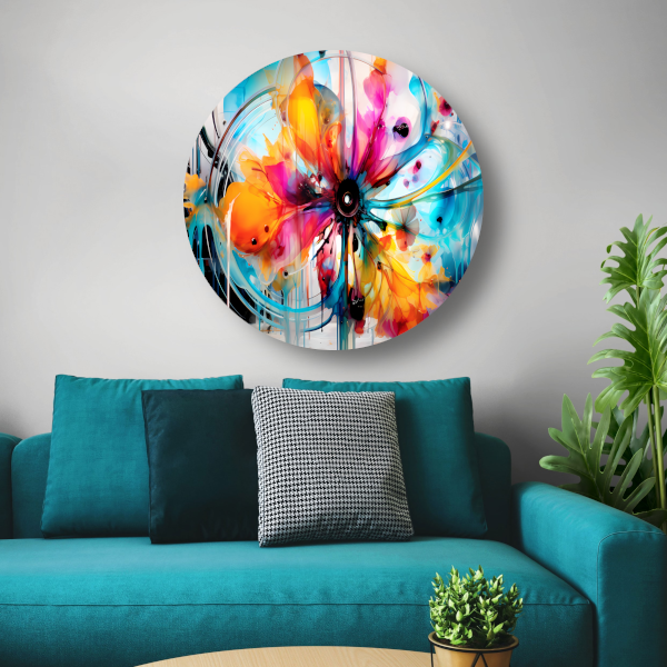 Abstracte bloemencompositie in primaire kleuren forex muurcirkel