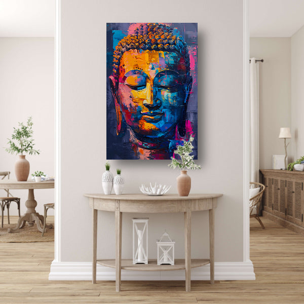 Abstract en kleurrijk Boeddha hoofd schilderij acrylglas