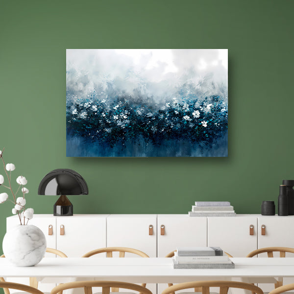 Abstract bloemenveld in blauwe tinten poster