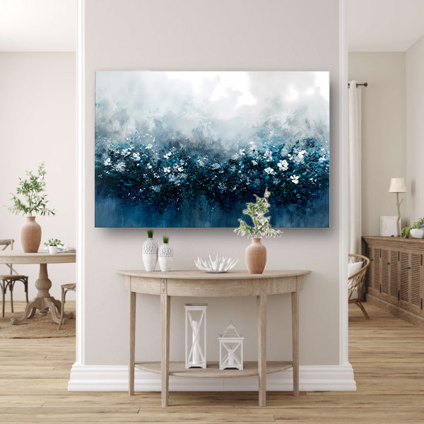 Abstract bloemenveld in blauwe tinten poster