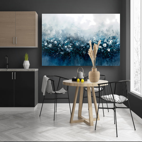Abstract bloemenveld in blauwe tinten poster