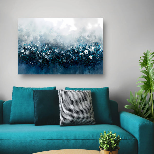 Abstract bloemenveld in blauwe tinten poster