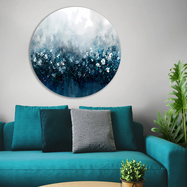 Abstract bloemenveld in blauwe tinten forex muurcirkel