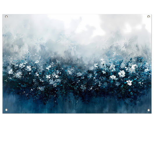 Abstract bloemenveld in blauwe tinten tuinposter