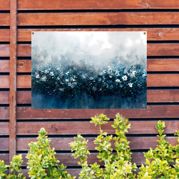 Abstract bloemenveld in blauwe tinten tuinposter
