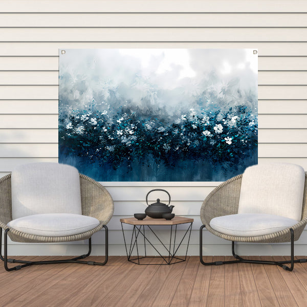 Abstract bloemenveld in blauwe tinten tuinposter