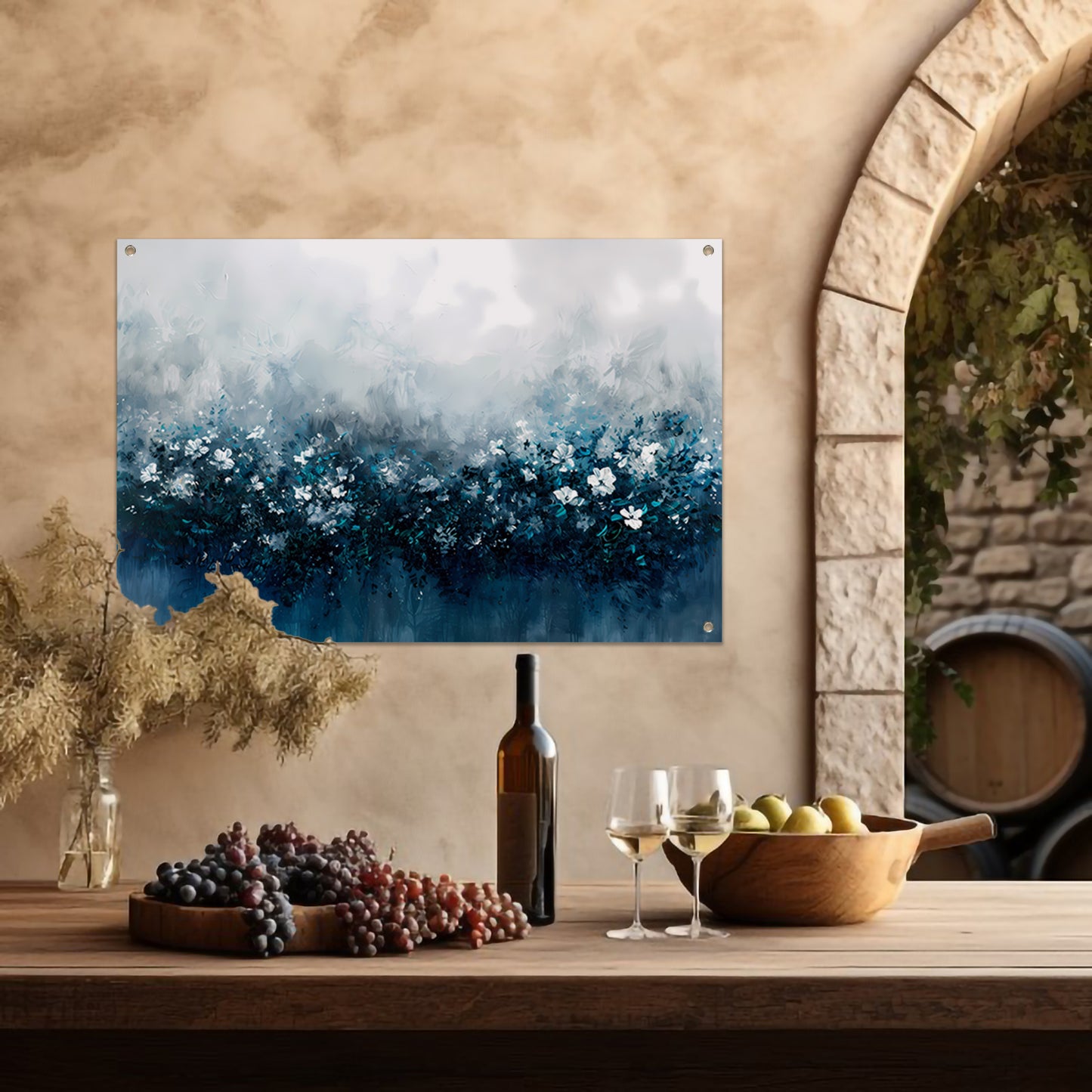 Abstract bloemenveld in blauwe tinten tuinposter