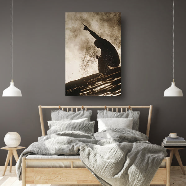 Schaduw van een persoon met opgeheven vingers canvas