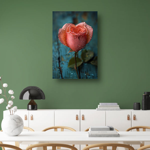 Roze Roos met Dauwdruppels poster