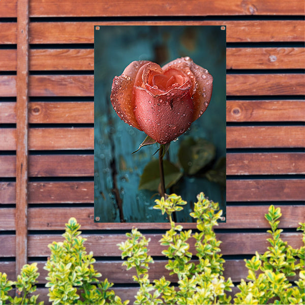 Roze Roos met Dauwdruppels tuinposter