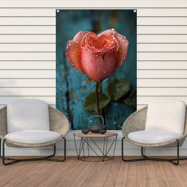 Roze Roos met Dauwdruppels tuinposter