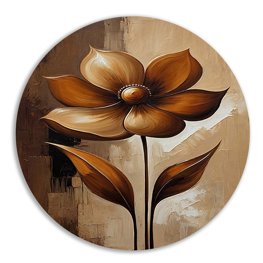 Sepia Abstract Bloem in Stijlvolle Art Deco aluminium muurcirkel