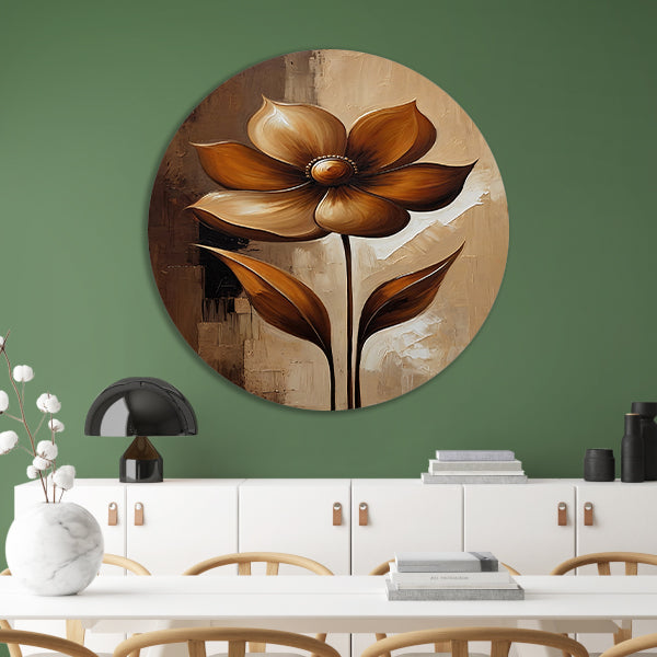 Sepia Abstract Bloem in Stijlvolle Art Deco forex muurcirkel