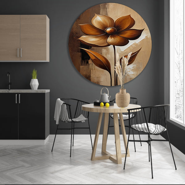 Sepia Abstract Bloem in Stijlvolle Art Deco forex muurcirkel