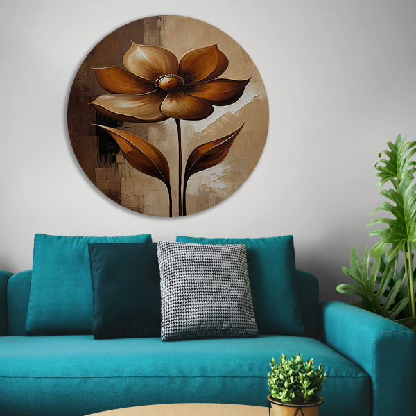 Sepia Abstract Bloem in Stijlvolle Art Deco forex muurcirkel