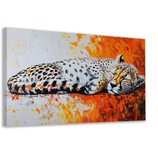 Slapende cheeta met kleurrijke oranje achtergrond canvas