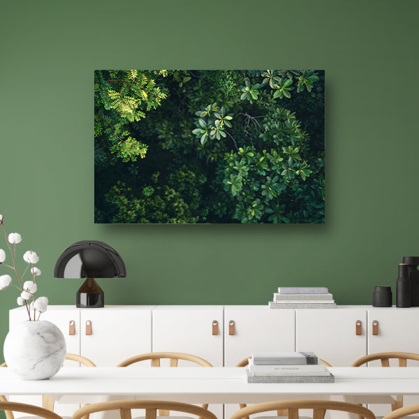 Weelderige groene bladeren vanuit vogelperspectiefposter
