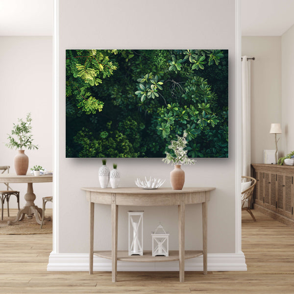 Weelderige groene bladeren vanuit vogelperspectiefposter