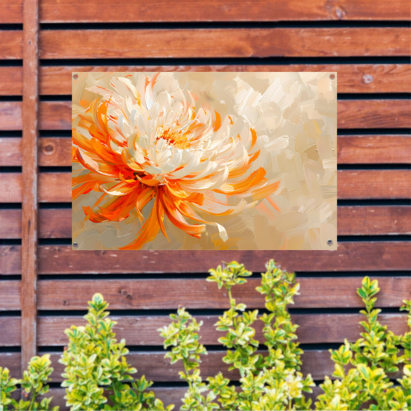 Abstract schilderij van oranje en witte bloem tuinposter