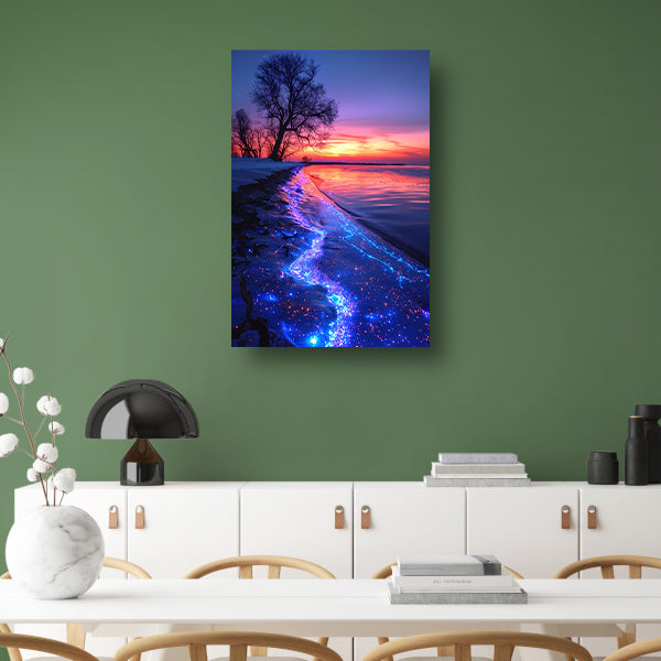 Magisch gloeiend strand bij zonsondergang canvas
